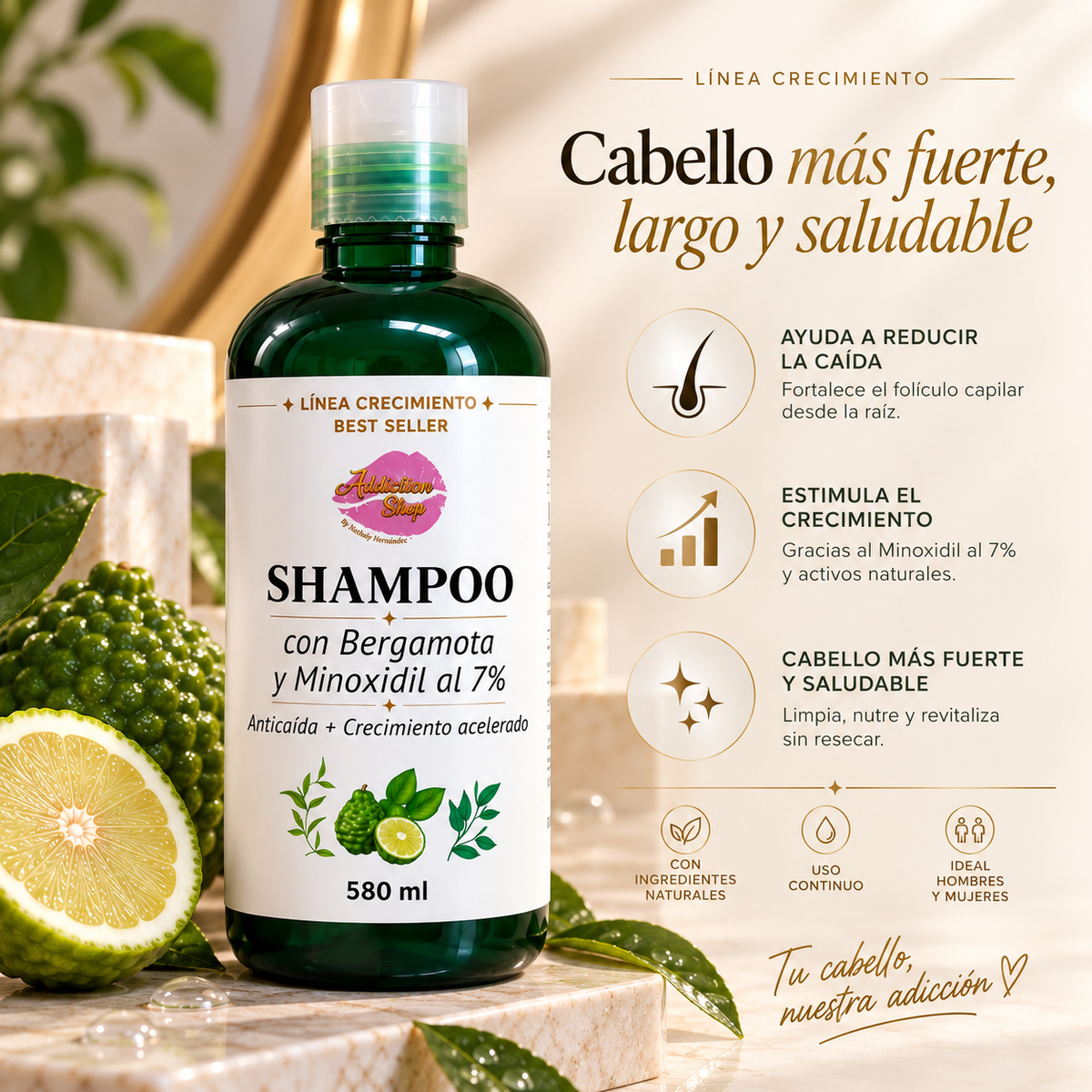 Shampoo con Bergamota y Minoxodil al 7%