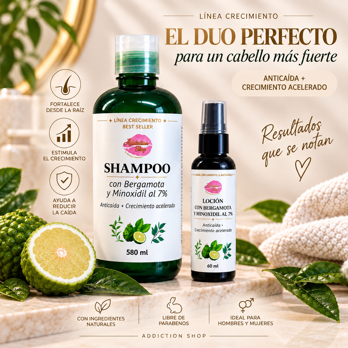 Shampoo con Bergamota y Minoxodil al 7%