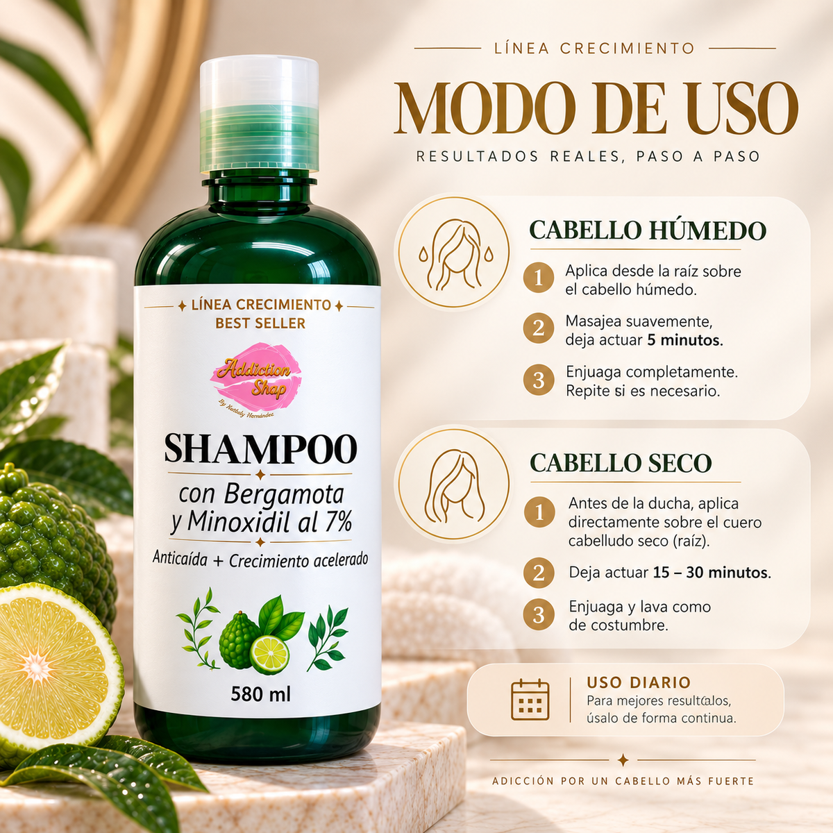 Shampoo con Bergamota y Minoxodil al 7%